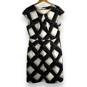 Banana Republic 100% Silk Cap Sleeve Sheath Dress, Black/White/Tan, Size 10